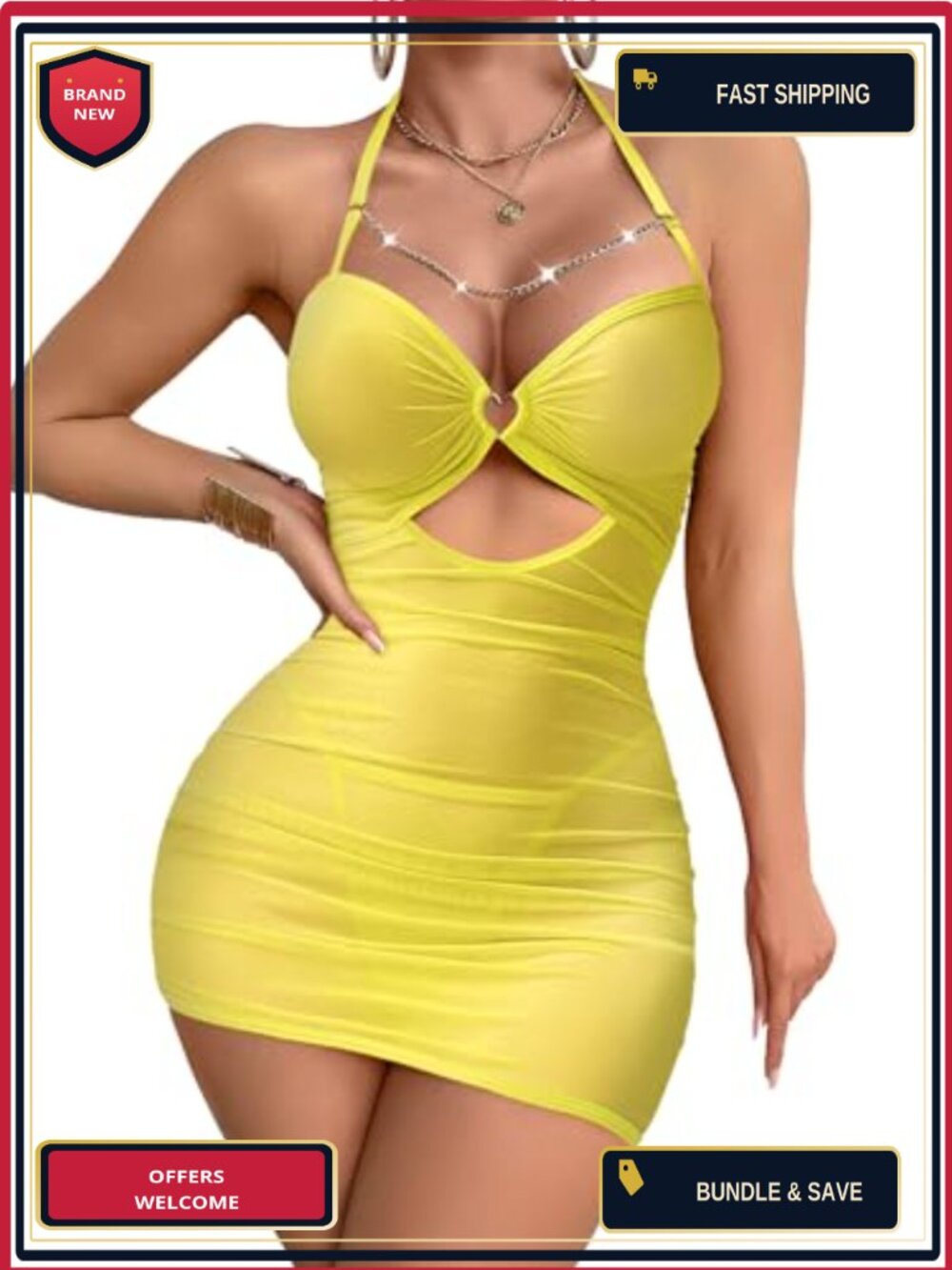 Halter Bodycon Mini Dress Thong 2 Piece Set Sleeveless Clubwear